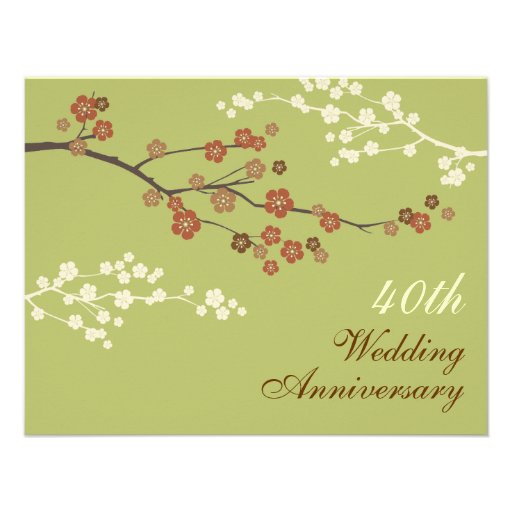 Plum Blossom Anniversary Party Invitation L-Green (front side)