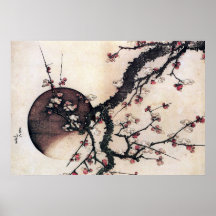Plum Blossoms and the Moon, Hokusai Print