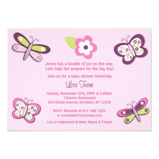 Plum Butterfly Dragonfly Baby Shower Invitations