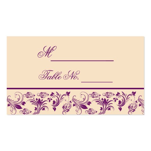 Plum Champagne Floral Scroll Wedding Place Card Business Card Template (front side)