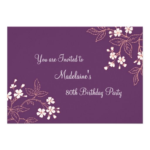 Plum Coral Floral 80th Birthday Party Invitations (front side)