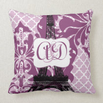 Plum Custom Eiffel Tower Monogram Bride's Pillow