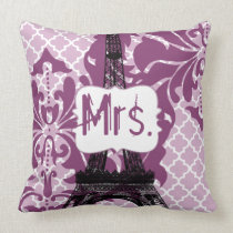 Plum Custom Eiffel Tower Monogram Bride's Pillow