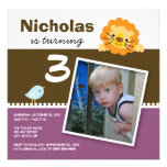 Plum Custom Lion & Birdie Birthday Party Invite