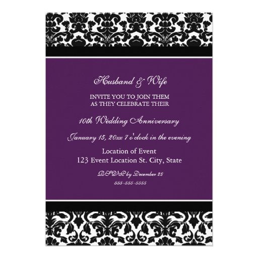 Plum Damask 10th Anniversary Party Invitation