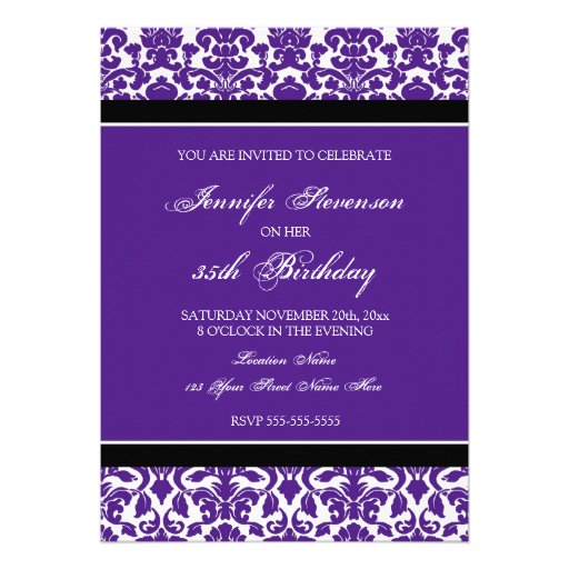 Plum Damask 35th Birthday Party Invitations
