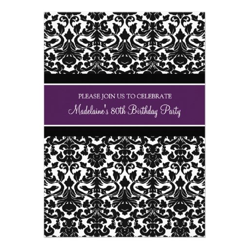 Plum Damask 80th Birthday Party Invitations (front side)