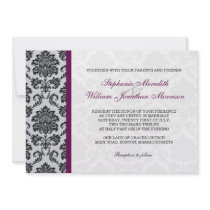 Plum Damask Monogram Wedding Invitation