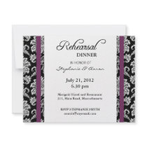 Plum Damask Rehearsal Dinner Card Announcements
