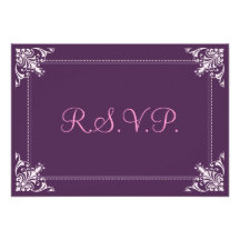 Plum Damask RSVP Card Personalized Invitation