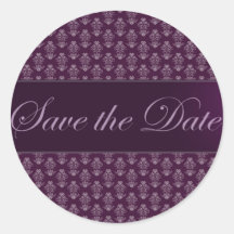 Plum Damask Save the Date Sticker/Seal