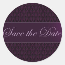 Plum Damask Save the Date Sticker/Seal