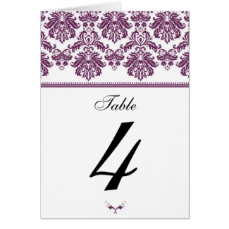 Plum Damask Table Seating Number card