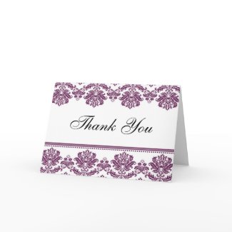 Plum Damask Thank You Cards card