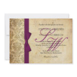 Plum Damask Vintage Bow Wedding Invitation