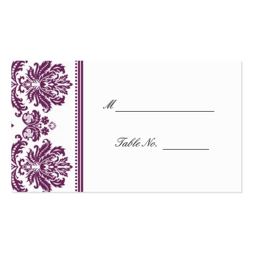 Plum Damask Wedding Seating Placecards Business Card (front side)