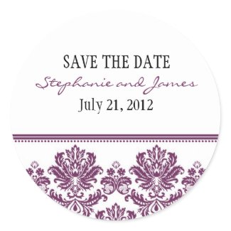 Plum Damask Wedding Sticker sticker