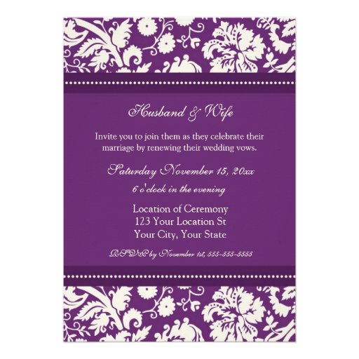 Plum Damask Wedding Vow Renewal Invitations