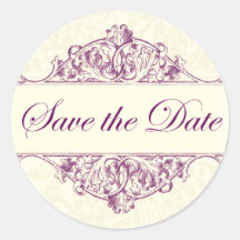 Plum Filigree Save the Date Sticker