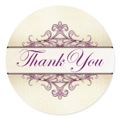 Plum Filigree with Champagne Thank You Sticker