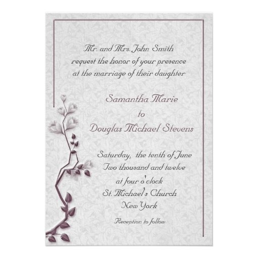 Plum Floral Vine Wedding Announcements
