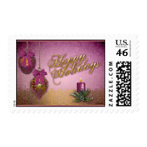 Plum Gold Ornament Happy Holidays Candle stamps