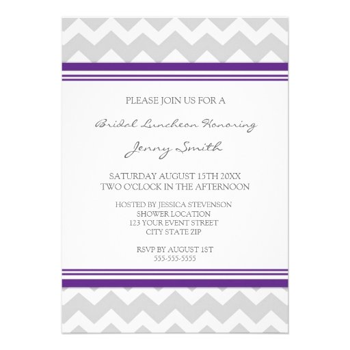 Plum Gray Chevron Bridal Lunch Invitation Cards