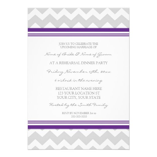 Plum Grey Chevron Rehearsal Dinner Party Custom Invites