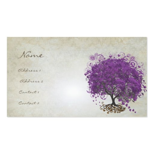 Plum Heart Leaf Tree Roots Swirls Hearts Business Cards (front side)