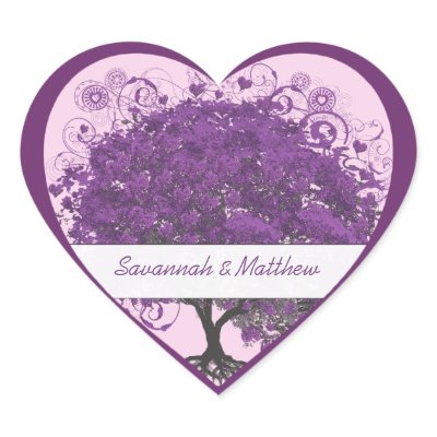 Plum Heart Leaf Tree Wedding Seal Heart Sticker