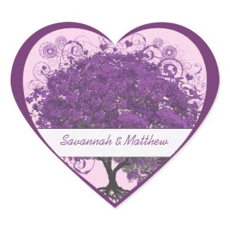 Plum Heart Leaf Tree Wedding Seal sticker