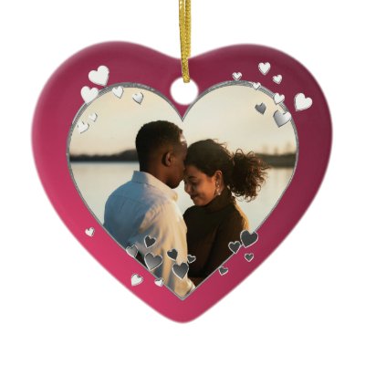 Plum Hearts and Ribbon Photo Christmas Tree Ornament