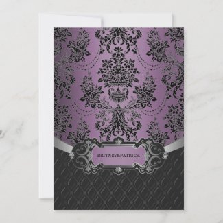 Plum Lapis Purple Black Damask Wedding Invitations zazzle_invitation