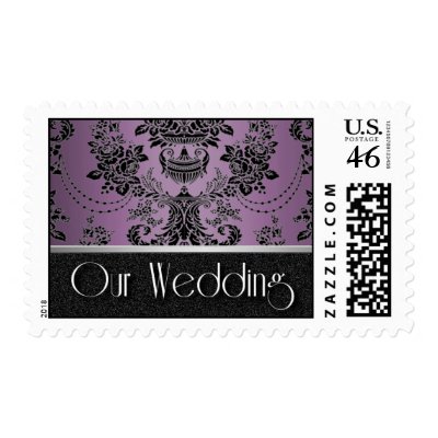 Plum Lapis Purple Black Damask Wedding Postage