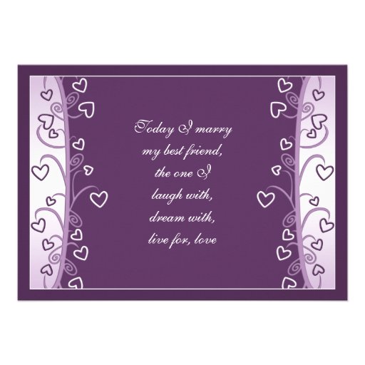 Plum Lavender Purple Hearts Wedding Invitation