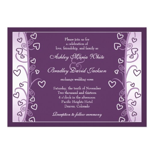 Plum Lavender Purple Hearts Wedding Invitation
