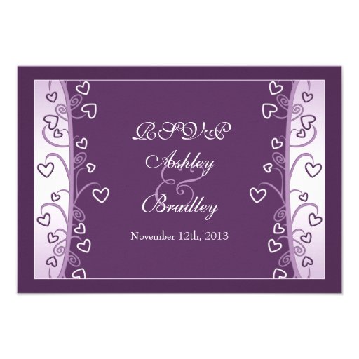Plum Lavender Purple Hearts Wedding RSVP Card