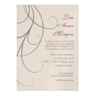 Plum n Silver Leaf Swirl Damask 2 Graduation Personalized Announcement
