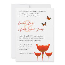 Plum Orange Poppies Butterflies Wedding Invitation
