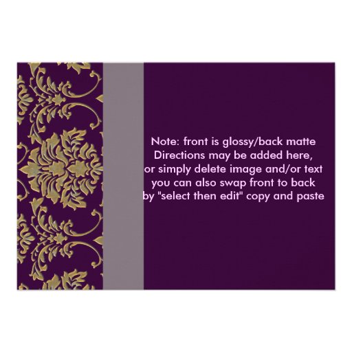 Plum/plum/faux gold damask personalized invites