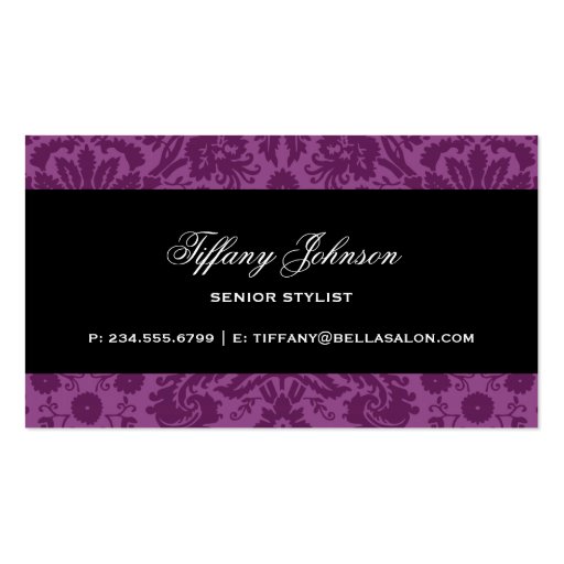Plum Purple & Black Elegant Vintage Damask Business Card (back side)