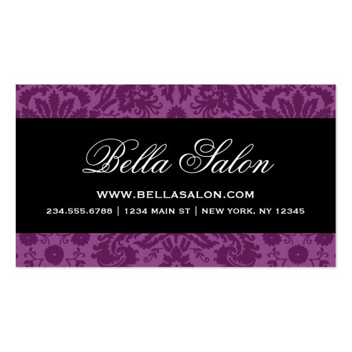 Plum Purple & Black Elegant Vintage Damask Business Card (front side)