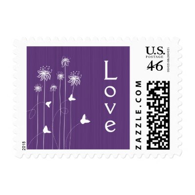 Plum purple butterfly floral wedding love stamps