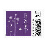 Plum purple butterfly floral wedding RSVP stamps