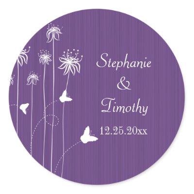 Plum purple butterfly floral wedding stickers