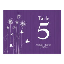 Plum purple butterfly floral wedding table number postcard