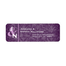 PLUM PURPLE Damask Wedding Monogram Custom Return Address Labels