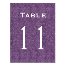 Plum Purple Damask Wedding Table Number 11 C210 Post Cards