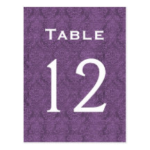 Plum Purple Damask Wedding Table Number 12 C211 Post Card