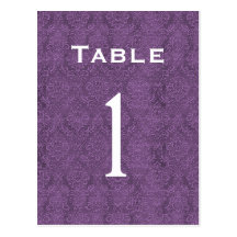 Plum Purple Damask Wedding Table Number 1 C200 Post Card
